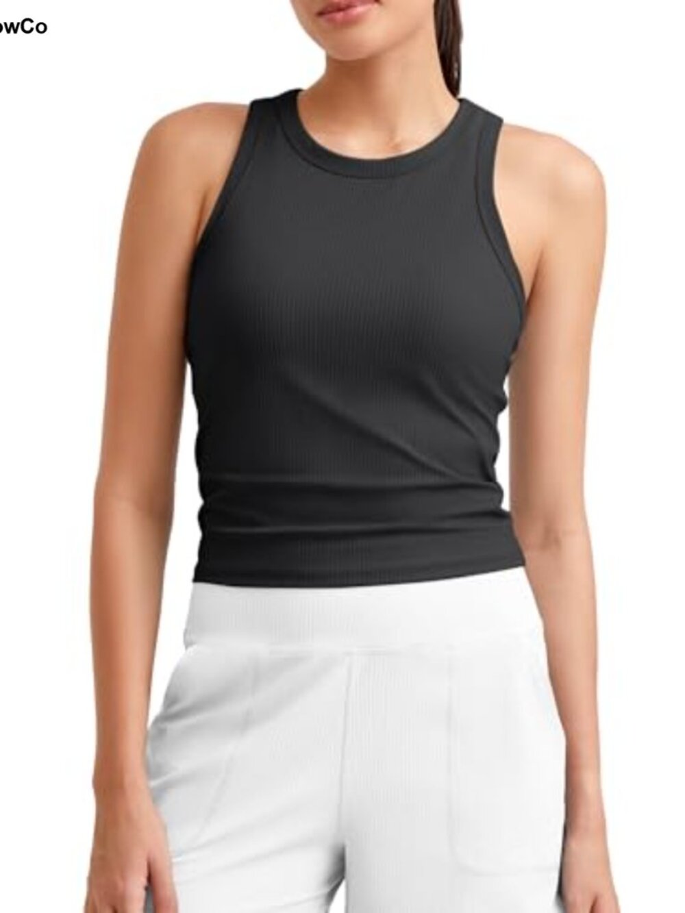 Ribbed Workout Tank Top Slim Fitted Racerback Yoga High Neck Sleeveless